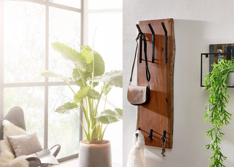 Rootz Coat Rack - Acacia Solid Wood with Metal - 35.5x100x11cm - 2-Row Hook Rail - Wall-Mounted Hall Coat Rack