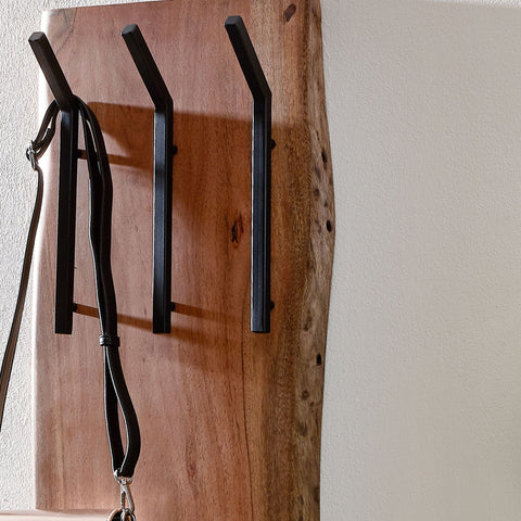 Rootz Coat Rack - Acacia Solid Wood with Metal - 35.5x100x11cm - 2-Row Hook Rail - Wall-Mounted Hall Coat Rack