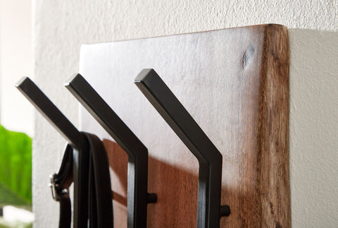 Rootz Coat Rack - Acacia Solid Wood with Metal - 35.5x100x11cm - 2-Row Hook Rail - Wall-Mounted Hall Coat Rack