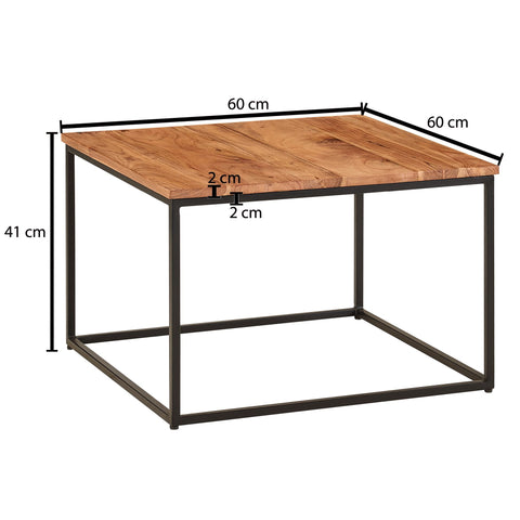 Rootz Couchtisch – Akazienholz mit Metallrahmen – Wohnzimmertisch im Industriestil – Couchtisch aus Massivholz – 60 x 60 x 41 cm