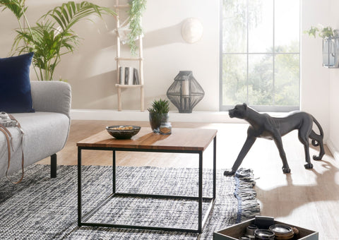 Rootz Couchtisch – Akazienholz mit Metallrahmen – Wohnzimmertisch im Industriestil – Couchtisch aus Massivholz – 60 x 60 x 41 cm