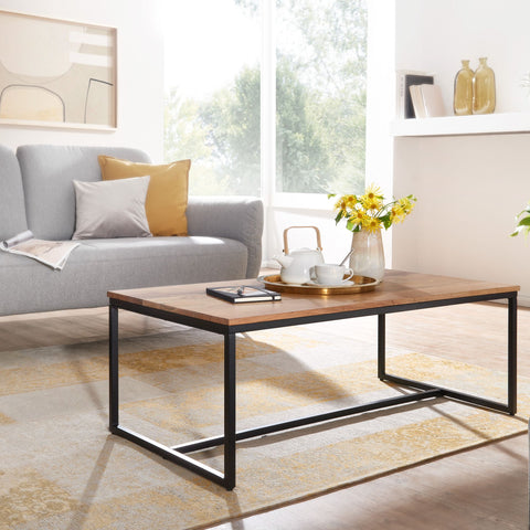 Rootz Couchtisch – Akazienholz mit Metallrahmen – Wohnzimmertisch im Industriestil – Couchtisch aus Massivholz – 110 x 60 x 40 cm 