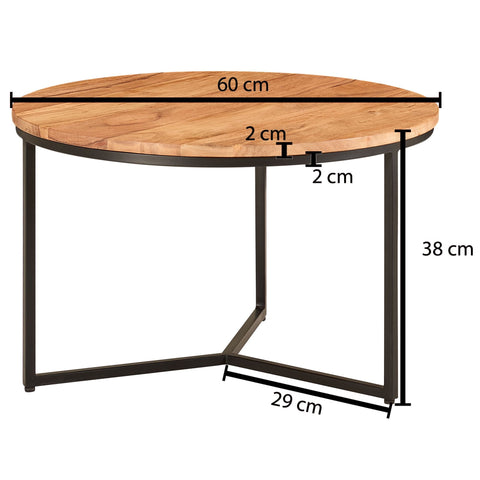 Runder Couchtisch von Rootz – Design aus massivem Akazienholz und Metall – stilvoller kleiner Tisch für das Wohnzimmer – 60 x 60 x 38 cm 