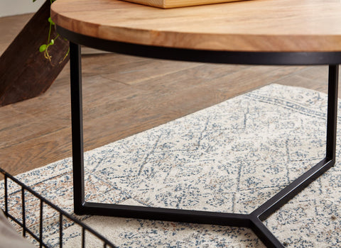 Runder Couchtisch von Rootz – Design aus massivem Akazienholz und Metall – stilvoller kleiner Tisch für das Wohnzimmer – 60 x 60 x 38 cm 