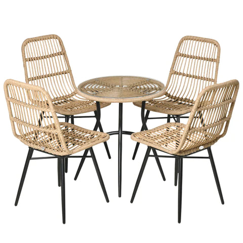 Rootz 5-piece Garden Furniture Set - Chair - Tea Table - Steel - PE Rattan Weave - Natural