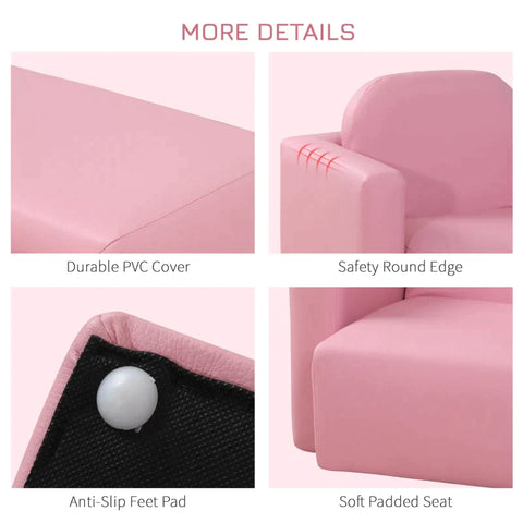 Rootz Children's Sofa - 2-in-1 Children's Sofa Table And Chair Set - Children's Armchair - Mini Sofa - Mini Armchair - Pink