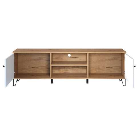 Rootz Touch Lowboard - TV Stand - Media Unit - Entertainment Center - Storage Console - Display Shelf - Artisan Oak/White - 183x56x40 cm