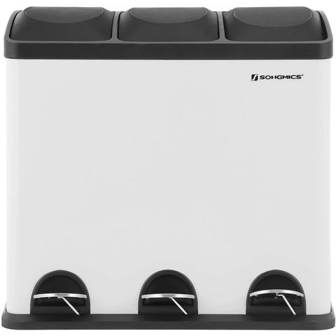 Rootz 54L Trash Can - Pedal Bin - 3 Inner Bins - Waste Separation - White-Black
