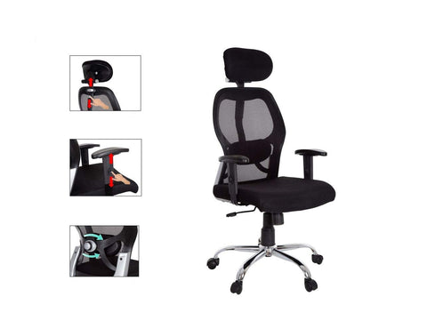 Rootz Office Chair - Desk Chair - Computer Chair - Home Office Chair - Black - 64.5 x 65.5 x 120-128 cm