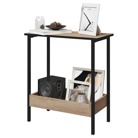 Rootz Side Table - Coffee Stand - Living Room Accent - Storage Desk - Display Platform - Lounge Furniture - Light Oak + Black - 50x55x25 cm