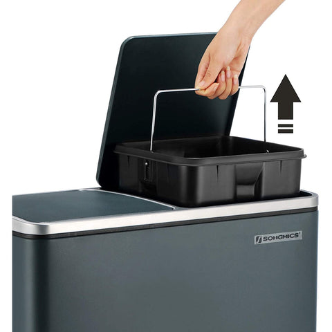 Rootz Trash Can Waste Separation 60 Liter - Trash Cans - Gray - 58.6 x 32 x 65 CM