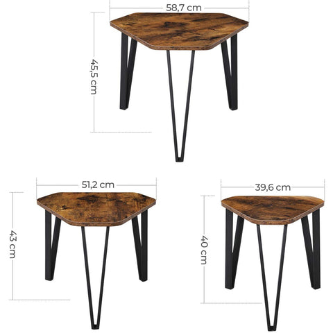 Rootz Side Tables - 3 Pieces - Bedside Tables - Coffee Tables - Metal - Processed Wood - Industrial