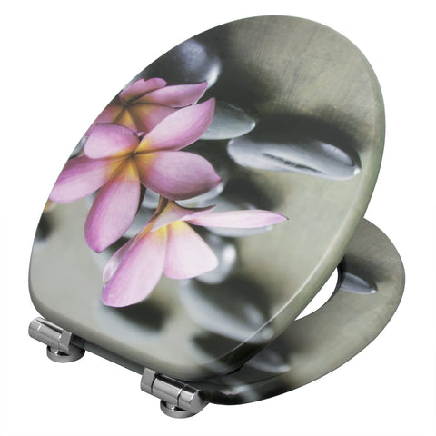 Rootz Toilet Seat - Lavatory Lid - Bathroom Accessory - Commode Cover - Restroom Essential - Throne Top - Loo Seat - Flower Gray - 37.8x43.8cm