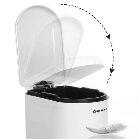 Rootz Trash Can - 10 L - Pedal Bin - Inner Bucket - Soft Close - Waste Bin - White - Steel - Plastic - 18.7 x 27.3 x 40.1 cm