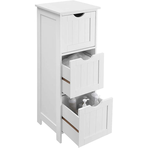 Rootz Storage Cabinet - Bathroom Cabinet - Chest of Drawers - 3 Drawers - White - Standing Cabinet - MDF - 32 x 30 x 81 cm