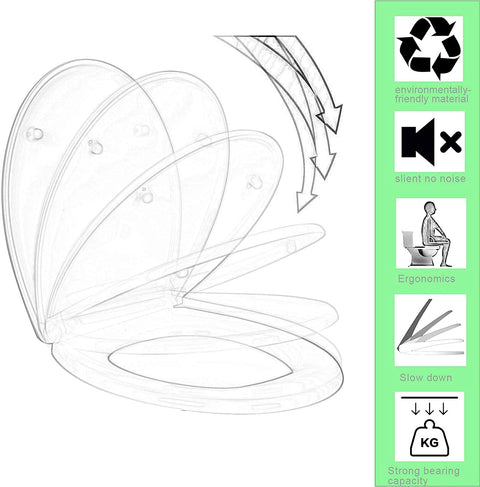 Rootz Toilet Seat - Lavatory Lid - Bathroom Accessory - Commode Cover - Restroom Essential - Throne Top - Loo Seat - Flower Gray - 37.8x43.8cm