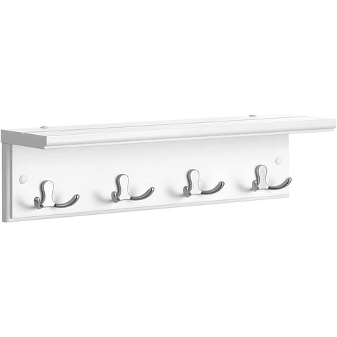 Rootz Wall Coat Rack - Wardrobe - 4 Double Hooks - Wall Coat Rack - MDF - White - 40 x 10.5 x 10.5 cm
