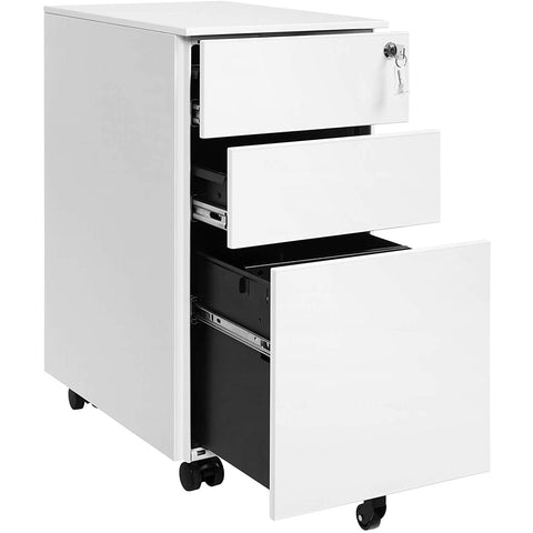 Rootz Filing Cabinet - On Wheels - Storage Cabinet - Cabinet with Lock - White
