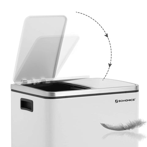 Rootz Trash Can - 30 L - Pedal Bin - Inner Bin - 2x 15 L - Metal - White - Waste Separation - Soft Close - Airtight - 41 x 36 x (47-73.5) cm