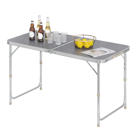 WOLTU Campingtisch Klapptisch Gartentisch Arbeitstisch Balkon höhenverstellbar Aluminium MDF Grijs CPT8122gr