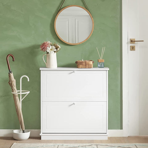 Rootz 2 Drawers Shoe Cabinet - Shoe Rack - Storage Cupboard Organizer - W76 x D18 x H78cm