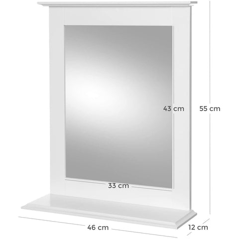 Rootz Wandspiegel – Badezimmerspiegel mit Ablage – Wandmontage, Schminkspiegel, für Schminktisch – 46 x 12 x 55 cm – Mattweiß