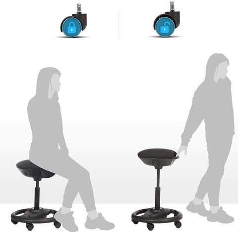 Rootz Work Stool - Ergonomic - On Wheels - Tiltable - Height Adjustable - Rotatable - Black - Fabric - Nylon - Iron - 50 x 50 x 55-73 cm