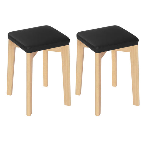 Rootz Dining Chair - Kitchen Stool - Beechwood Seat - PU-Covered Chair - Stacking Seat - Wood Stool - Wood Grain + Black - 32.5x47x32.5 cm