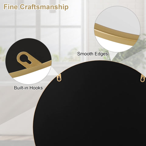 Rootz Runder Wandspiegel - Round Mirror - Wall Reflecter - Decorative Glass - Vanity Mirror - Hanging Mirror - Room Accent - Golden - 19.0 x 18.7 x 3.2 inches