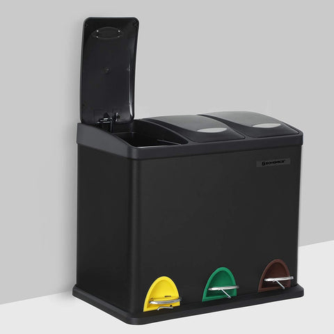 Rootz Trash can - 24 L - 3-in-1 - Pedal bin - Waste separation - Steel - Inner bin - Black - 46.5 x 29.5 x (40.5-65) cm