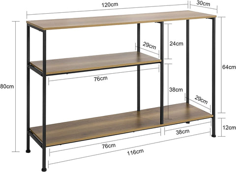 Rootz Console Table - Hall Table - Side Table - End Table - Living Room - Sofa Table - with 3 Shelves - W120 x D30 x H80cm