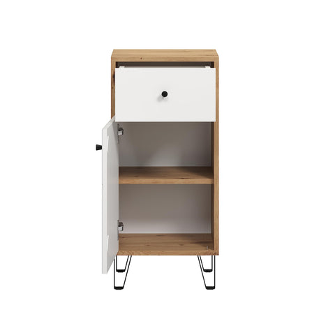 Rootz Badkamerdressoir - Opbergkast - Badorganizer - Scandinavisch Design - Wit Mat met Ambachtelijk Eiken - 36x79x29 cm