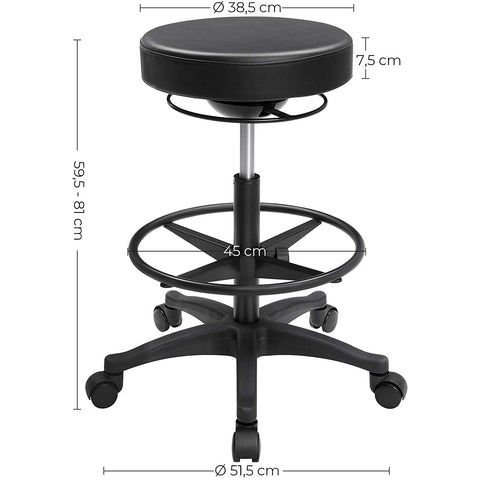 Rootz Swivel on Wheels - Stool - Footrest - Chair - Diameter 38.5cm - Black