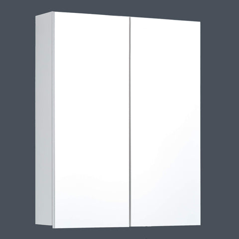 Rootz Bathroom Mirror Cabinet - Wall Storage - Reflective Unit - Vanity Organizer - Bath Fixture - Mirrored Chest - Washroom Cupboard - White High Gloss - 60 x 67 x 18 cm