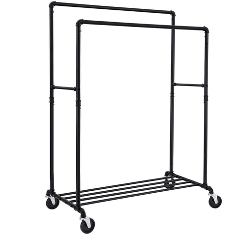 Rootz Coat rack - Clothes rail - Coat stand with 2 clothes rails and shelf - Loadable up to 110 kg - Industrial design - For bedroom and dressing room - Black