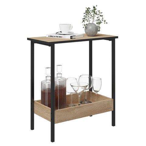 Rootz Side Table - Coffee Stand - Living Room Accent - Storage Desk - Display Platform - Lounge Furniture - Light Oak + Black - 50x55x25 cm