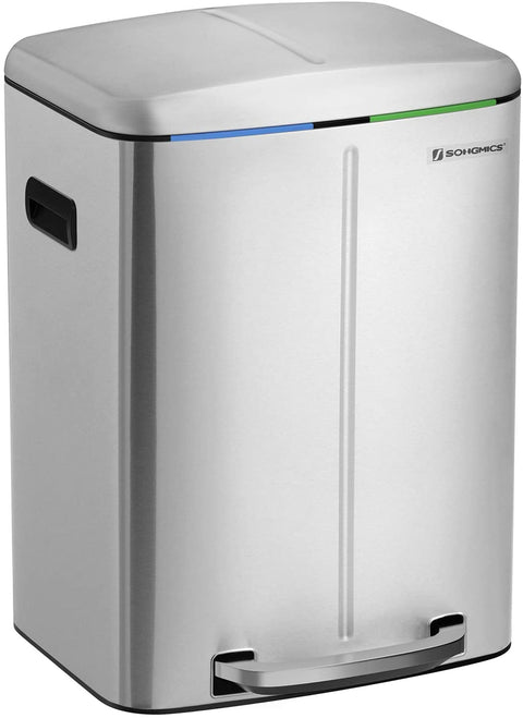 Rootz Mülleimer – Mülltrennung – 40 l – Treteimer – Metall – Griffe – Softclose – Silber – 44,5 x 36 x 60 cm 