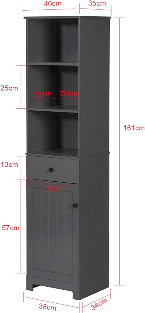 Rootz hoge badkamerkast - badkameropbergkast met 3 planken, 1 lade, 1 kast