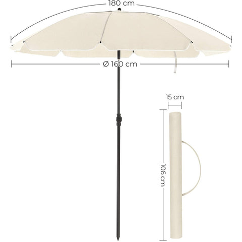 Rootz Parasol - Beach Parasol - Tilt Mechanism - Octagonal - Polyester - Carry Bag - Beige - 1.6 m