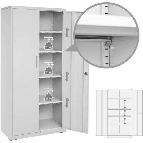 Rootz File Cabinet - Office Cabinet - Storage Cabinet - 5 Shelves - Steel - Grey
