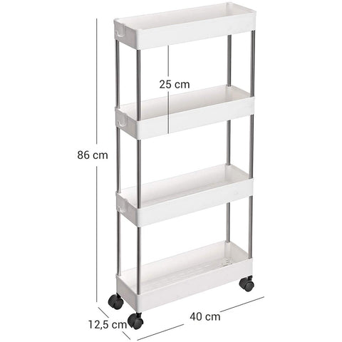 Rootz Trolley - Bathroom trolley - Kitchen trolley - White - 40 x 12.5 x 86