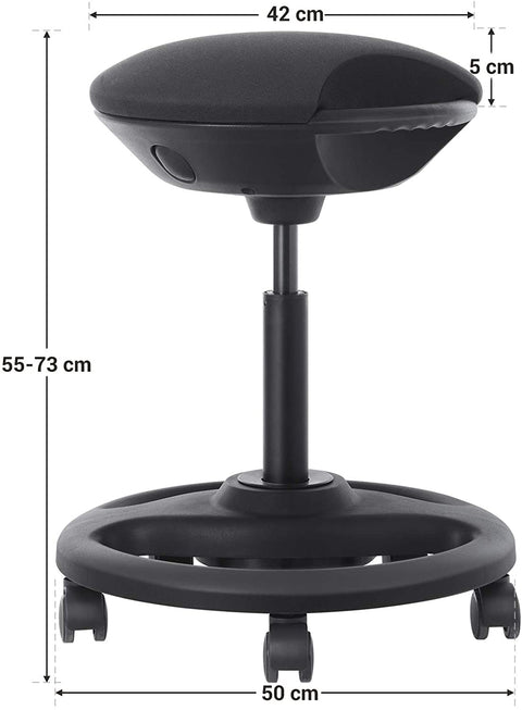 Rootz Work Stool - Ergonomic - On Wheels - Tiltable - Height Adjustable - Rotatable - Black - Fabric - Nylon - Iron - 50 x 50 x 55-73 cm