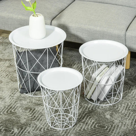 Rootz Side Table - Coffee Table - 3-piece Side Table - White