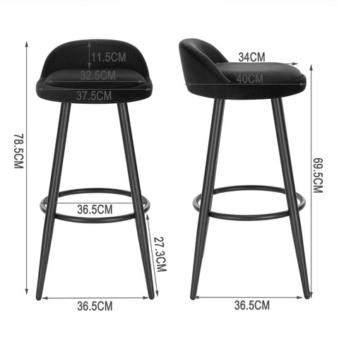 Rootz Bar Stool - Counter Seat - Bistro Chair - Kitchen Stool - Velvet Perch - Sitting Bench - High Chair - Black - 28.0x15.4x8.7 inches