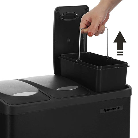 Rootz Trash can - 24 L - 3-in-1 - Pedal bin - Waste separation - Steel - Inner bin - Black - 46.5 x 29.5 x (40.5-65) cm