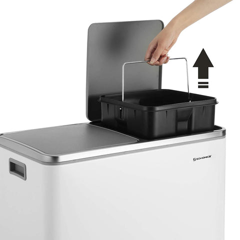 Rootz Trash Can - Pedal Bin - 30 Liter - 2 Compartments - Waste Separation - Plastic - Inner Bucket - Soft Close - Airtight - 58.6 x 32 x 65 cm