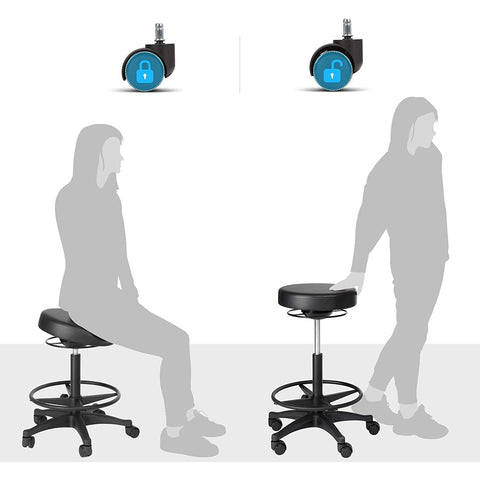 Rootz Swivel on Wheels - Stool - Footrest - Chair - Diameter 38.5cm - Black