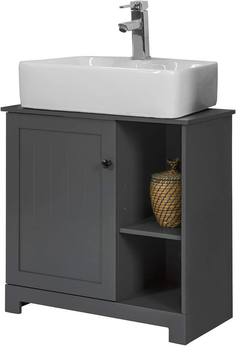 Rootz Ondergootsteenkast Badkamer - Wastafelmeubel Badkamer - Opbergkast met 2 planken en 1 deur, B60 x D30 x H60cm