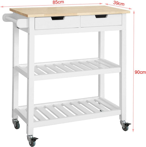 Rootz Keukenopbergwagen Serveerwagen Keukenplank met rubberen houten blad 2 laden 2 planken