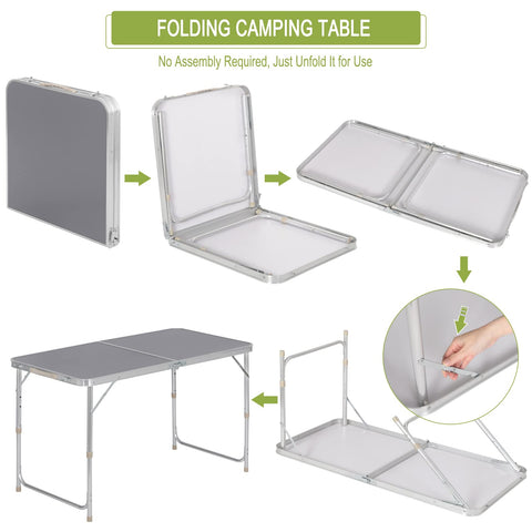 WOLTU Campingtisch Klapptisch Gartentisch Arbeitstisch Balkon höhenverstellbar Aluminium MDF Grijs CPT8122gr